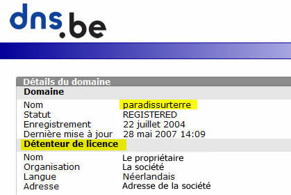 Détenteur nom de domaine sur DNS.be