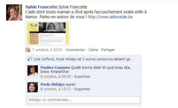 Publication sur mon profil Facebook