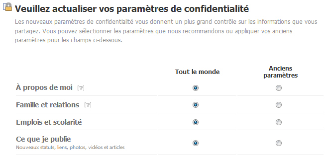 Facebook nouveaux paramètres de confidentialite