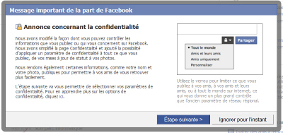 Avertissement Facebook confidentialité