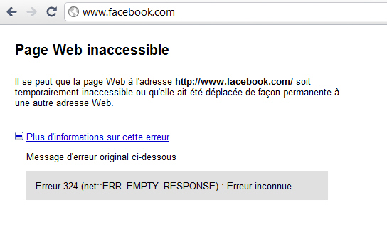 Facebook en panne le 23 septembre 2010