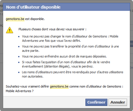 Choix nom d'utilisateur sur Facebook