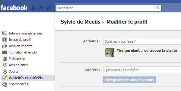 Activités et intérêts sur Facebook