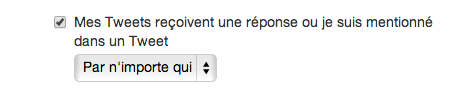 Paramètres de notification des mentions et réponses dans Twitter