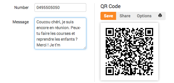 QR Code pour écrire un SMS