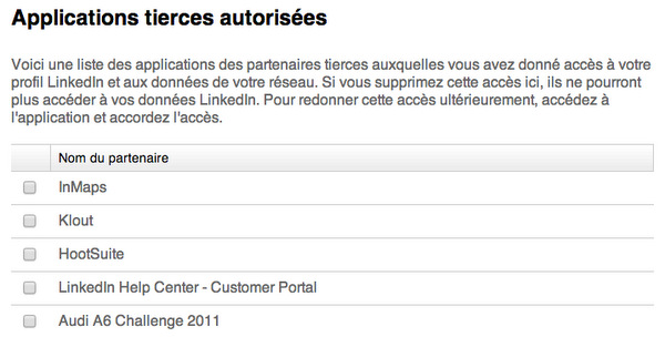 LinkedIn : aplications autorisées