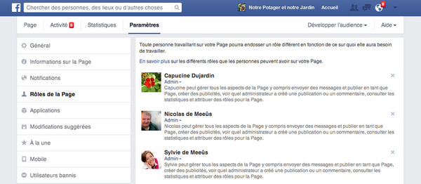 Gestion partagée de la page Facebook