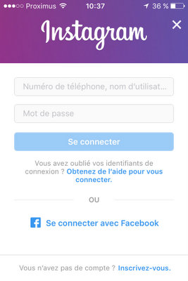Inscription sur Instagram