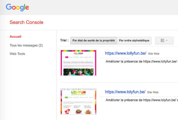 Deux sites dans la search console : l'ancien et le nouveau