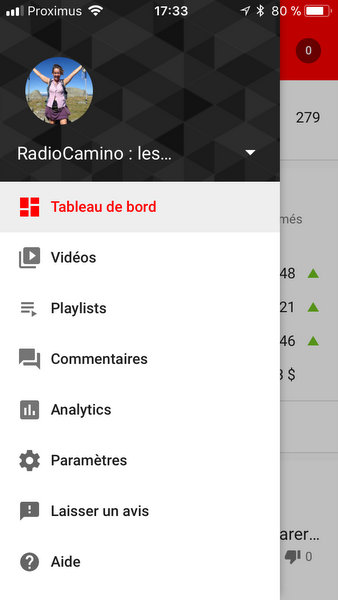 Menu de YouTube Studio