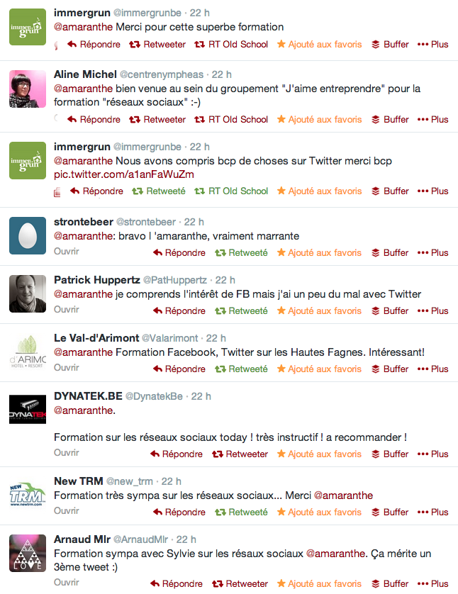 Commentaires sur la formation Twitter